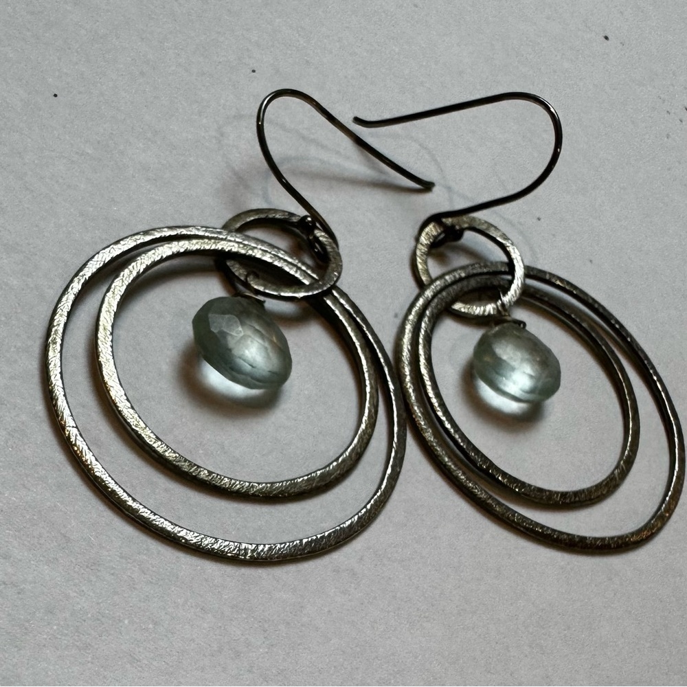 Stella & Dot Double Hoop Earrings with Blue/Green Stone - Picture 2 of 5